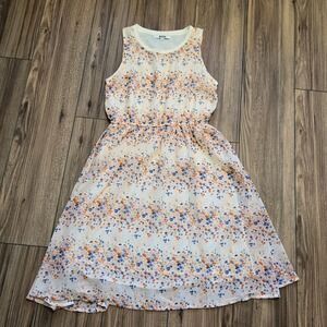 MODBE Floral Sleeveless Elastic Waist Midi Dress Cream Orange Blue Size M